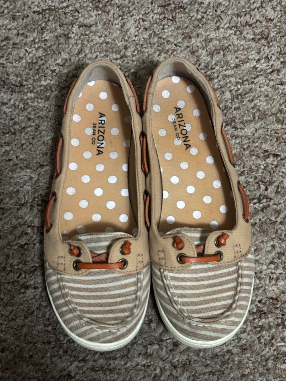 Arizona Jean Company Beige and White Striped womens boat shoes